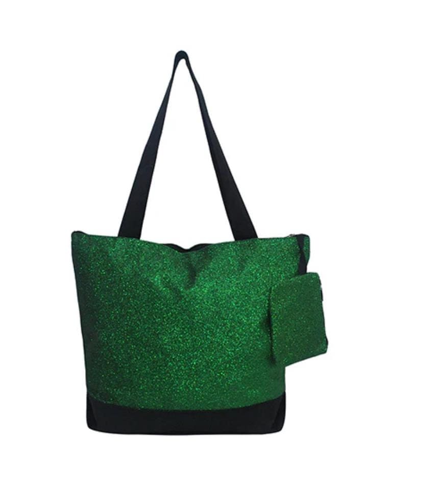 Green Glitter Tote Bag, Green Glitter Tote, Shoulder Bag