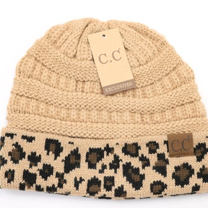 ADULT80 Camel Leopard  C.C. Beanie, Embroider beanie, Monogram Beanie, Personalize leopard Hat, Embroider Beanie Hat, Sock Cap, womens gift