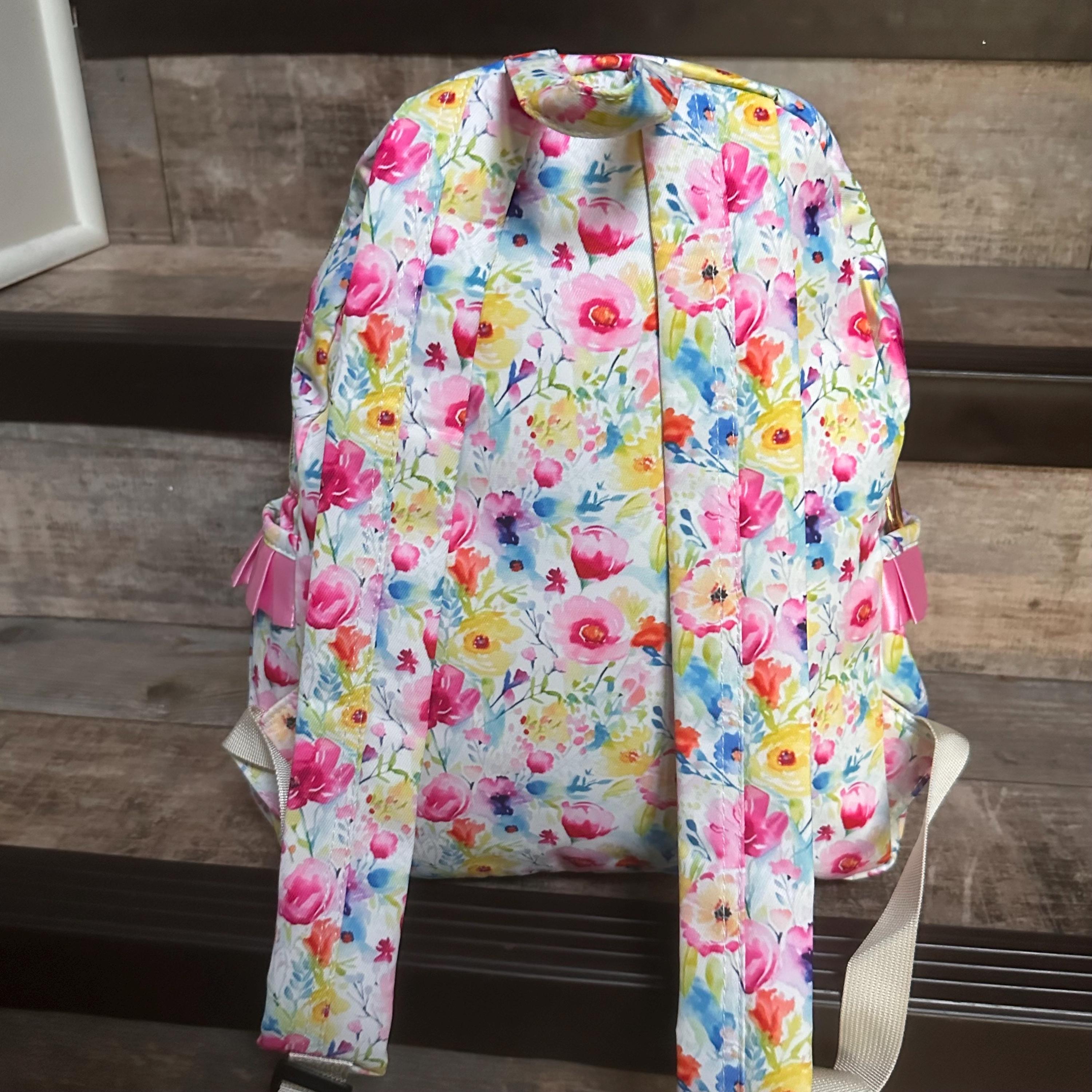 Pink Ruffly Backpack Pink Flower Kids Girls Ruffle Backpack, Monogram Floral Backpack ...