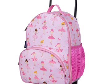 Girls Wildkin Pink Ballerina Suitcase, Personalized Rolling Luggage for Girls, Toddler Travel Bag, Children's Rolling Luggage