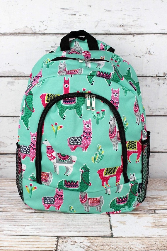 Embroidered NGIL Teal Llama Backpack Personalized Pink Llama 