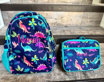 Wildkin 15 inch Darling Dinosaurs Backpack lunchbox set, monogram backpack lunchbox set, girl backpack lunchbox set, dino backpack set