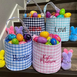Gingham Easter Basket LG, personalized easter basket, embroidered easter basket, easter basket, girls easter basket, bunny basket