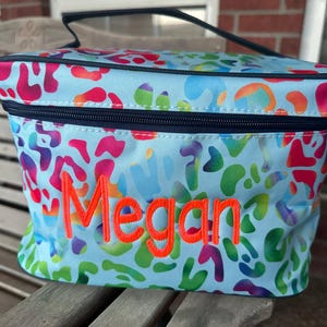 Monogram Rainbow Cheetah NGIL Large top Handle Cosmetic Bag, Personalize Makeup Case - Bridesmaid, Birthday, Graduation gift, mothers day