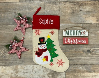 Christmas Stocking, Embroidered Christmas Stockings, Personalized Christmas Stockings, Santa stocking, Rustic Stocking, burlap stocking