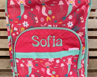 Personalized embroidered Monogram Stephen Joseph Girls Mermaid All Over Print Rolling Suitcase Luggage