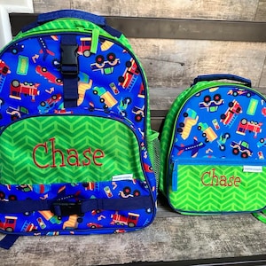 Stephen Joseph Allover Transportation Backpack and Lunchbox Set, Personalized Preschool Backpack Lunchbox, Stephen Joseph transportation set