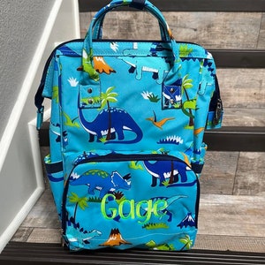 NGIL Dinosaur World Diaper Bag Backpack Monogram, Monogram Backpack Diaper bag, Nappy Bag with Monogram, Personalize Dinosaur Diaper Bag