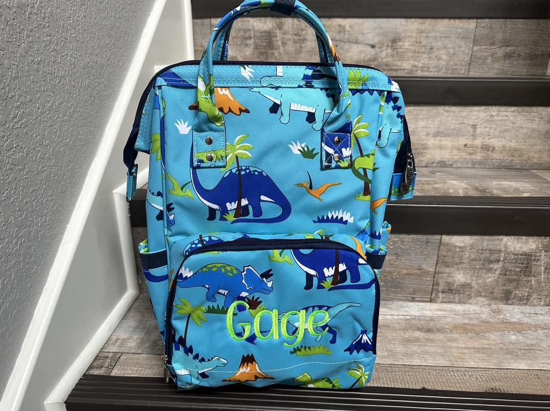 Baby Essentials 3 In 1 Blue Dino Themed Diaper Bag —