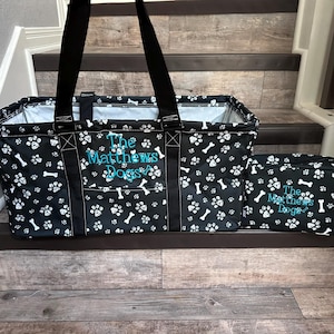 Monogrammed Collapsible Round of Paws Utility Tote, Collapsible Tote, Tailgate Tote, Personalized Dog utility tote,  Vet Utility tote