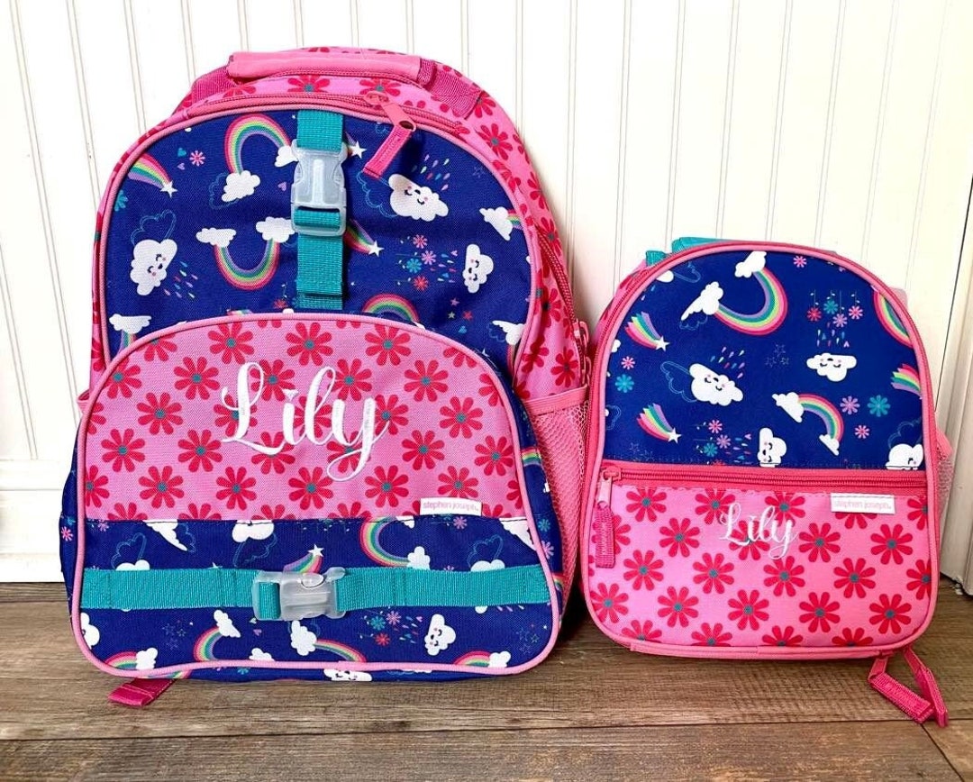 Stephen Joseph Allover Print Rainbow Backpack Lunch Box Set, Personalize Girl Backpack Set