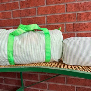 Personalized Embroidered Monogrammed Seersucker duffel bag or case or both, kids overnight bag image 4