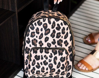 Personalized Leopard Lauren Backpack, womens backpack purse, college backpack, traveling backpack, shopping backpack, small backpack
