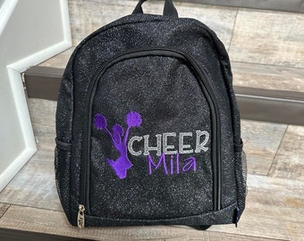 Medium CHEER Black Glitter Backpack, Monogram toddler glitter backpack, personalize cheer backpack, black glitter cheer backpack
