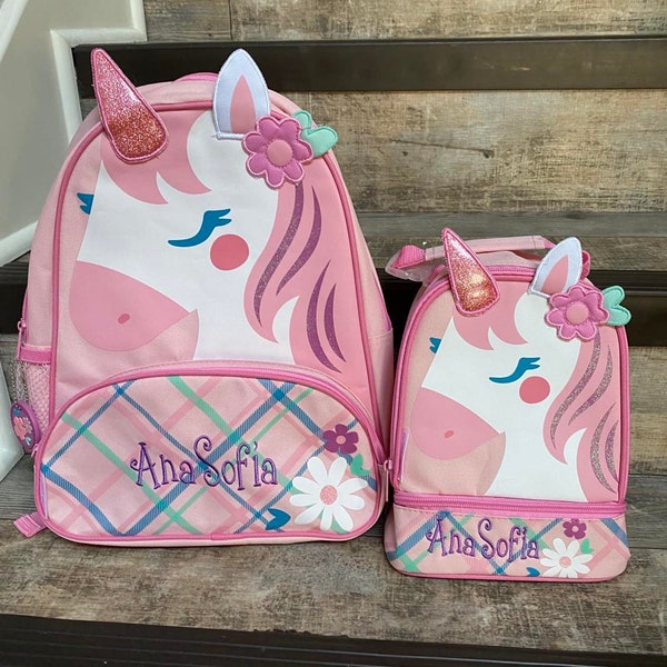 Unicorn sidekick backpack Lunchbox set, stephen joseph lunch box, personalized lunchbox, preschool backpack, Unicorn Lunch Pal