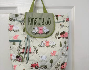 Personalize Quilted Backpack for baby, Stephen Joseph Farm Backpack, Preschool Backpack, Toddler Backpack, daycare backpack, diaper bag