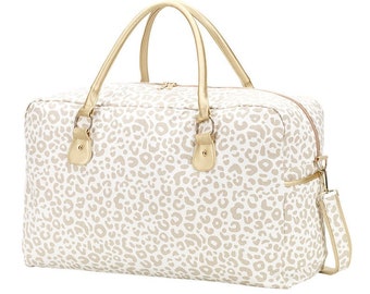 Natural Leopard Personalized Womens Weekender, Monogram Carry On Bag, Monogrammed Travel Bag, Overnight Bag, Duffel Bag, Gift For Her