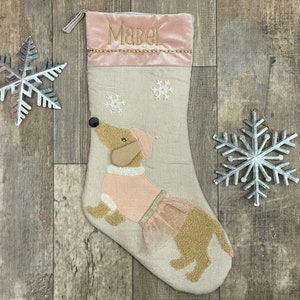 Dachshund Santa Christmas Stocking, Christmas Stocking, Embroider Christmas Stocking, Personalize Christmas Stocking, Rustic stocking