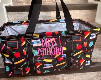 Personalized Embroidered Collapsible School Teacher Organizer, Monogram Haul it All Utility Tote