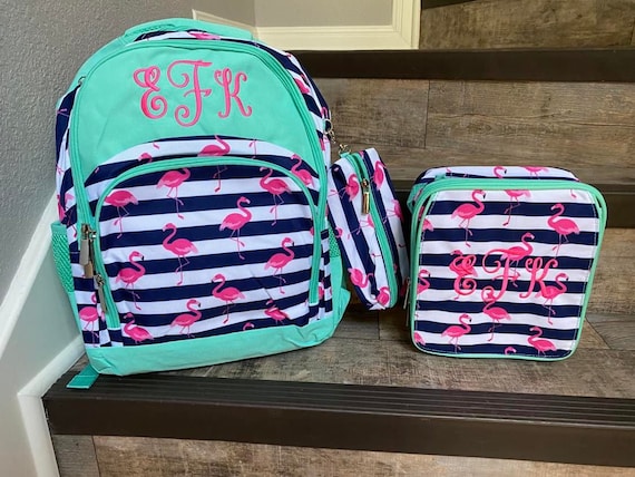 Monogrammed backpack top and lunchbox set