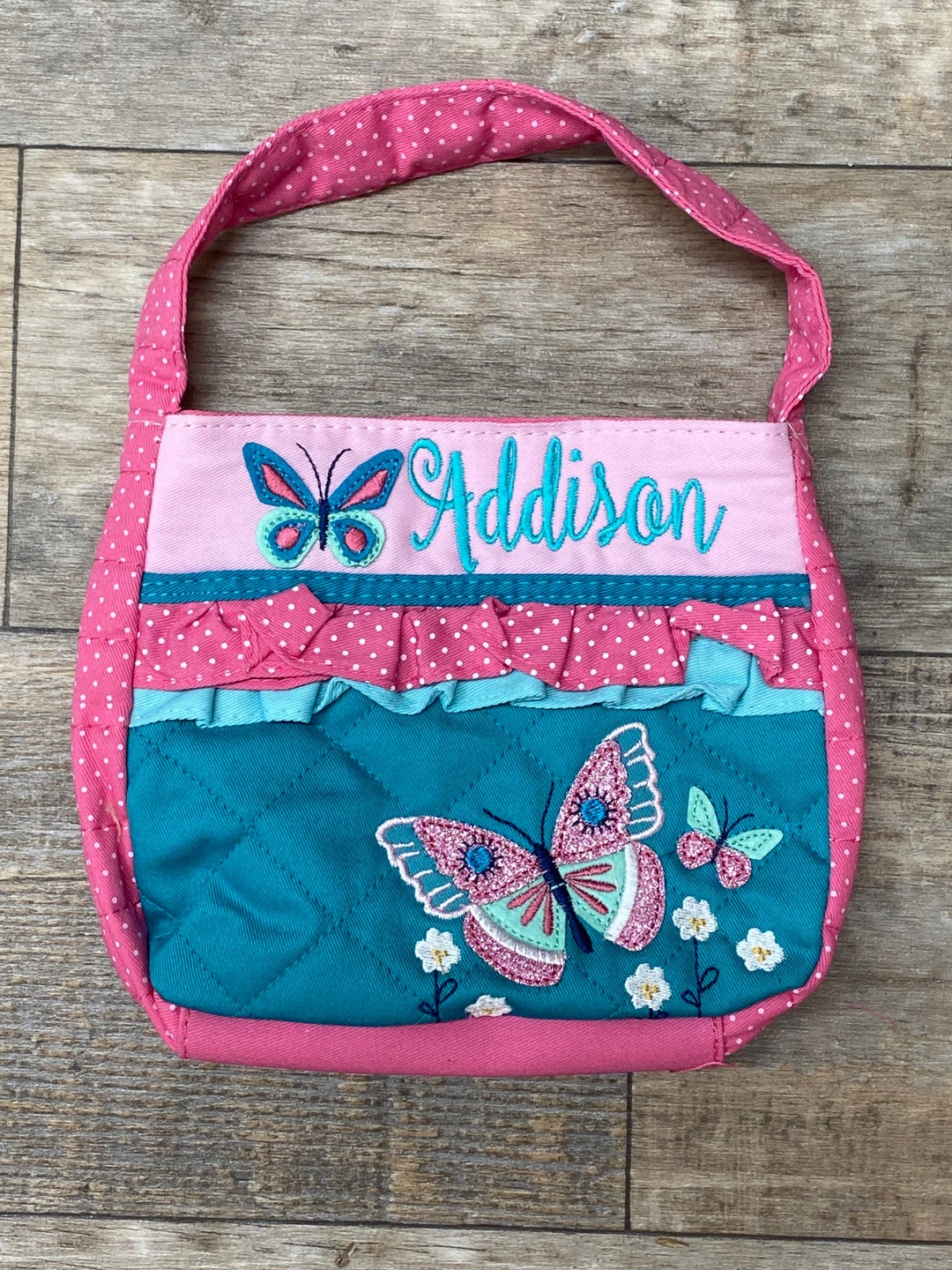 Toddler Butterfly Purse for Girl, Stephen Joseph Toddler Purse Personalized, Butterfly Applique