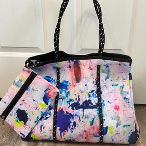 Neoprene Beach Bag with small zippered purse, Personalize Neoprene Beach Bag, Neoprene beach tote, embroider neoprene tote, mothers day gift