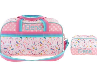 Bolso de lona y neceser con estampado de unicornio, neceser y neceser de unicornio Stephen Joseph personalizados, neceser y neceser de niña