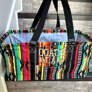 Monogrammed Collapsible Utility Tote, Collapsible Tote, Tailgate Tote, Personalized utility tote, Tribal cow Utility tote