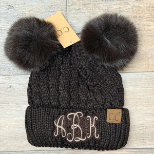 Personalized Embroidered ADULT2055-S CC Beanie Monogram Double Fur Pom Beanie