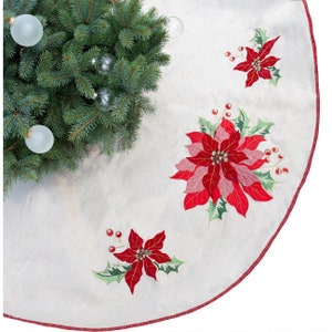Christmas tree skirt, poinsettia tree skirt, personalized tree skirt, family tree skirt, tree skirt, Whimsy tree skirt, burlap tree skirt