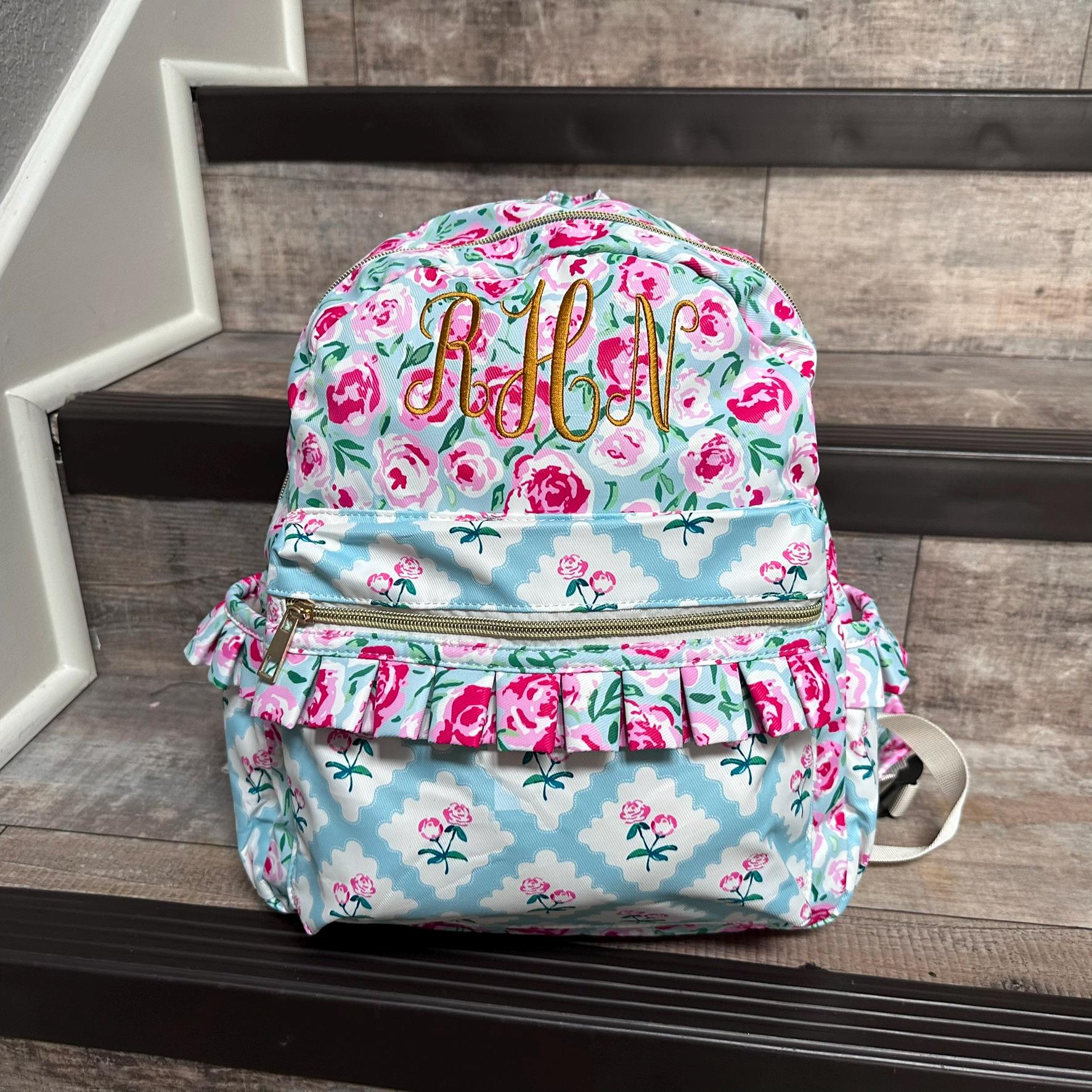 Pink Ruffled Backpack Personalized Embroidered Pink Flower Kids Girls Ruffle Backpack - Etsy