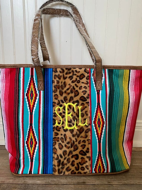 Southwest Serape and Leopard Center Tote Serape Cruise Tote Serape Shoulder Purse Travel Purse Grocery Bag Serape Tote Etsy