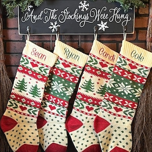 Embroidered Christmas Stockings, Personalized knit Christmas Stockings, Reindeer knit Stocking, Christmas knit Stocking, sweater stocking