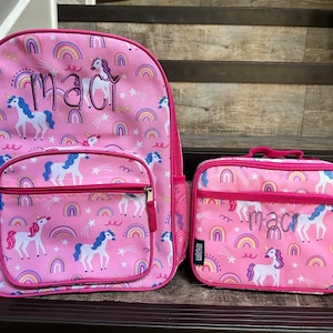 Wildkin Day2Day Rainbow Unicorn Backpack lunchbox set, monogram backpack lunchbox set, girl backpack lunchbox set, unicorn backpack set
