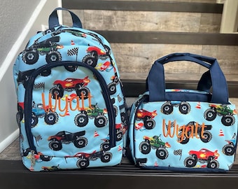 Embroidered Monster Truck Backpack Personalized Monster Truck Lunchbox Personalized Truck School Bag Boys Embroider Backpack Set Etsy