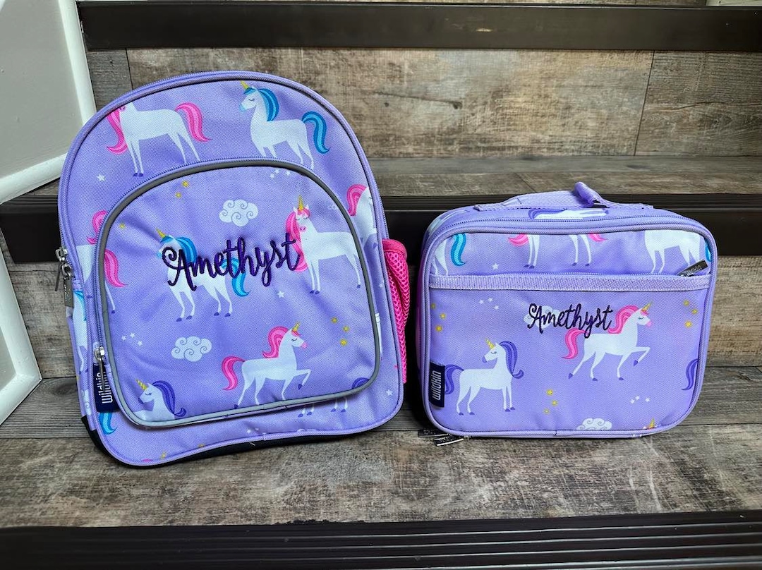 Wildkin 12 Inch Unicorn Backpack Lunchbox Set, Monogram