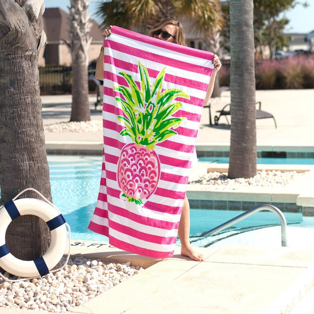 Pineapple Beach Towel, Personalized Beach Towel, Monogrammed Beach