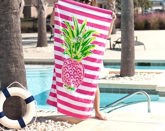 Pineapple Beach towel, Personalized Beach Towel, Monogrammed Beach Towel, Pool Towel, Personalized Towel, Bridesmaid Gift, womens gift