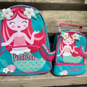 Mermaid sidekick backpack Lunchbox set, stephen joseph lunch box, personalized lunchbox, preschool backpack, Mermaid Lunch Pal