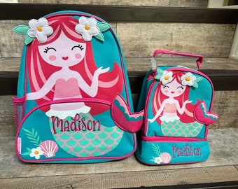 Mermaid sidekick backpack Lunchbox set, stephen joseph lunch box, personalized lunchbox, preschool backpack, Mermaid Lunch Pal