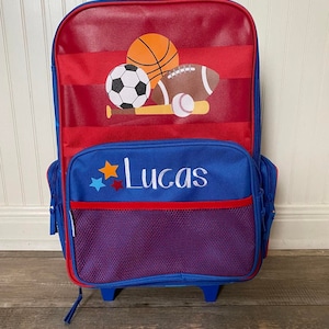 Boys Sports Suitcase, Personalized Rolling Luggage for Boys, Stephen Joseph, Toddler Travel Bag, Children&#39;s Rolling Luggage