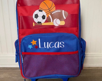 Boys Sports Suitcase, Personalized Rolling Luggage for Boys, Stephen Joseph, Toddler Travel Bag, Children's Rolling Luggage