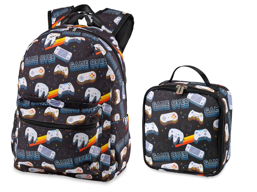 Personalized Retro Gamer Backpack Lunchbox Set, Monogram Gamer Backpack