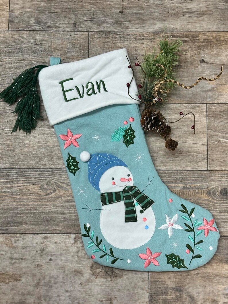 Personalized kids Snowman stocking, Stephen Joseph Christmas Stockings, monogram snowman stocking, kids christmas stocking image 2