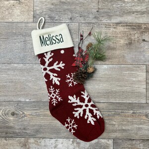 Embroidered 18&quot; Christmas Stockings, Personalized Christmas Stockings, Snowflake knit Stocking, Christmas knit Stocking, sweater stocking