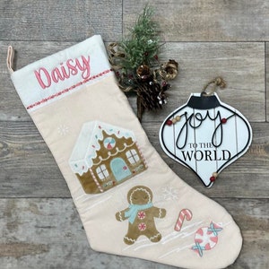 Candy Land Christmas Stocking, Christmas Stocking, Embroider Christmas Stocking, Personalize Christmas Stocking gingerbread stocking