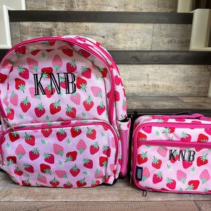 Wildkin 17 inch Strawberry Backpack lunchbox set, monogram backpack, girl star backpack, personalized Strawberry backpack