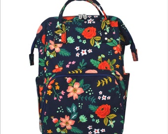 NGIL Navy floral Diaper Bag Backpack Monogrammed, Monogram Backpack Diaper bag, Nappy Bag with Monogram, Personalize floral Diaper Bag