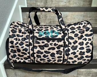 Wildside Leopard Duffle  Bag with Monogram, Personalize Duffel Bag, Monogram Duffle Bag, Ladies leopard bag, leopard duffel bag, girl duffle
