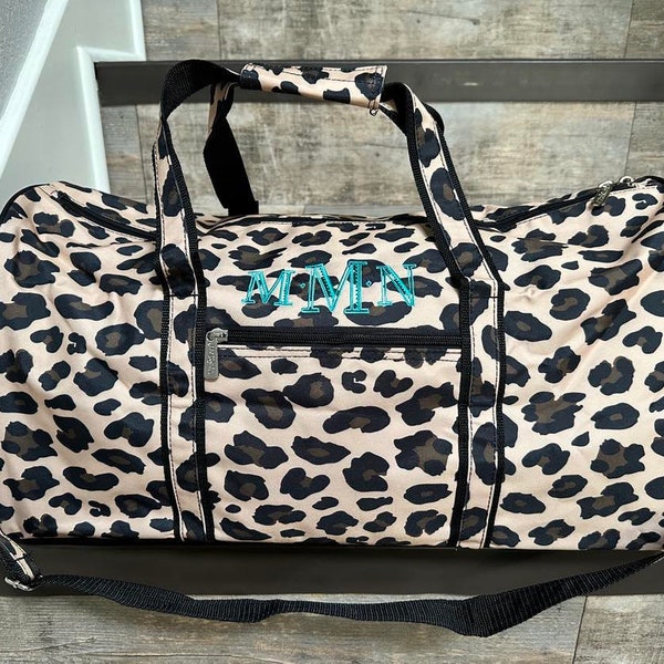 Wildside Leopard Duffle  Bag with Monogram, Personalize Duffel Bag, Monogram Duffle Bag, Ladies leopard bag, leopard duffel bag, girl duffle